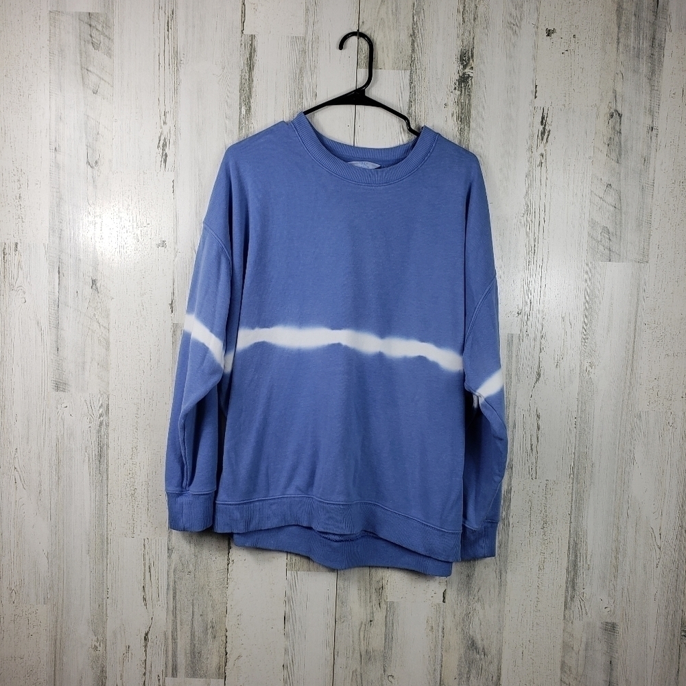time and tru blue, white tie dye crew neck sweater womens size M 8-10